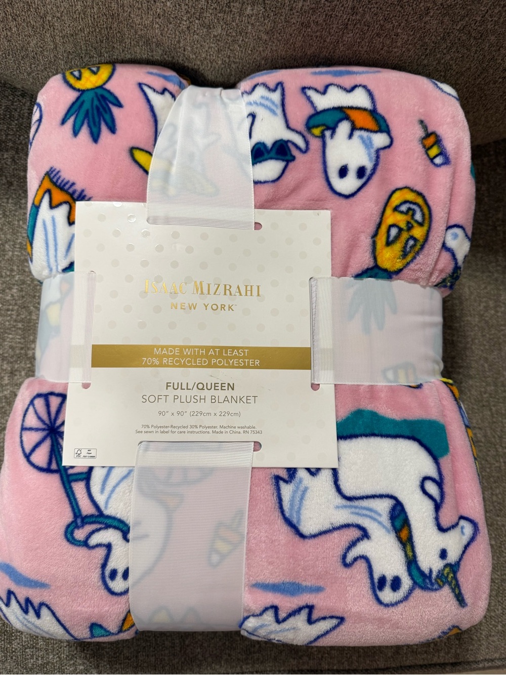 Isaac Mizrahi Pink Plush Blanket with Summerween Print